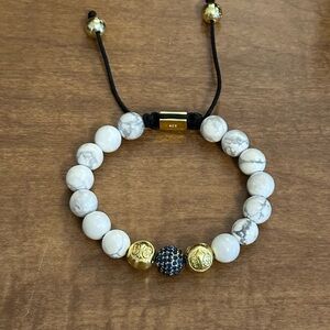 NIALAYA Blue CZ Howlite Beaded Bracelet 925